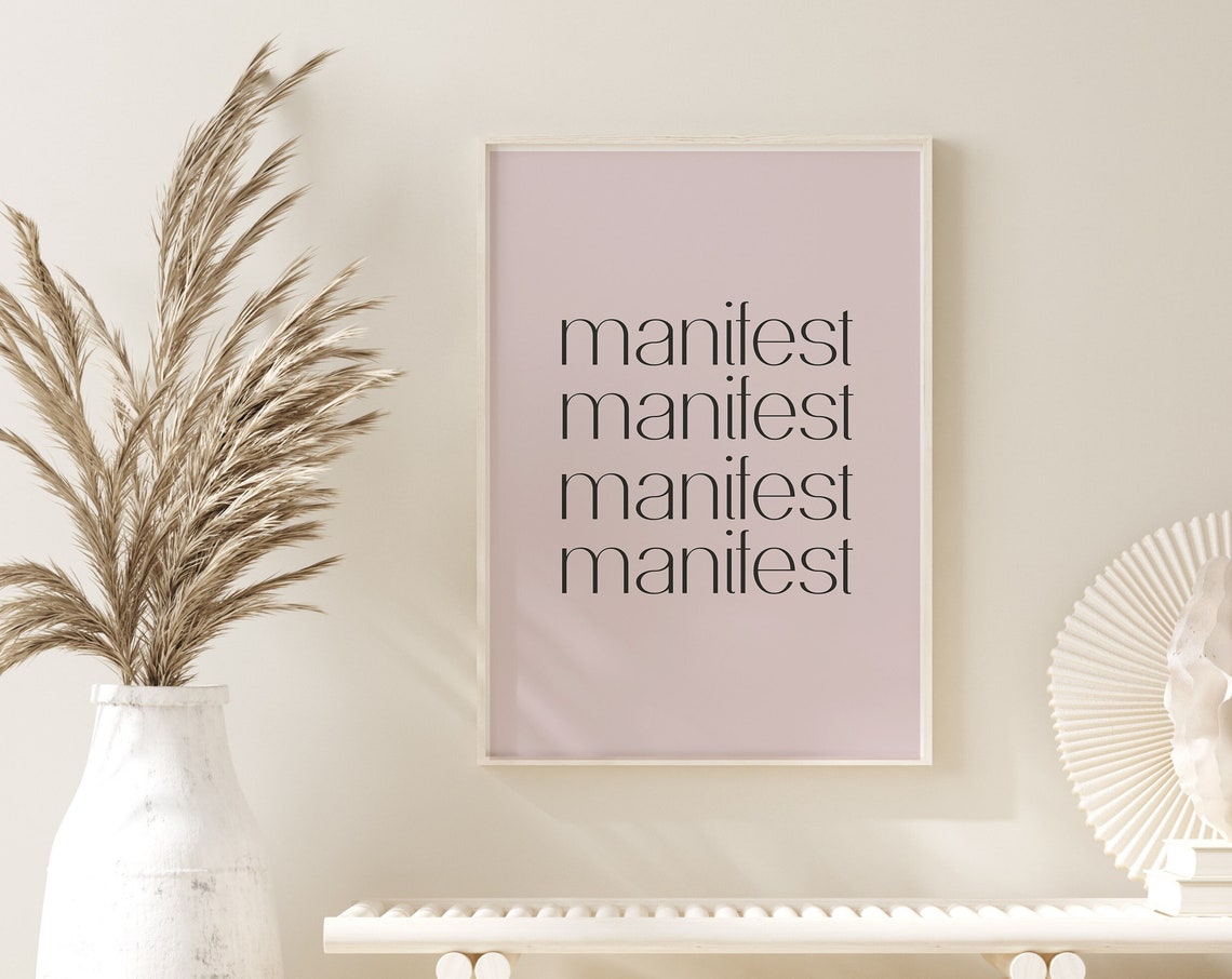 Blush Pink Manifest Repeated Minimalist Typography Quote Poster - Image 3