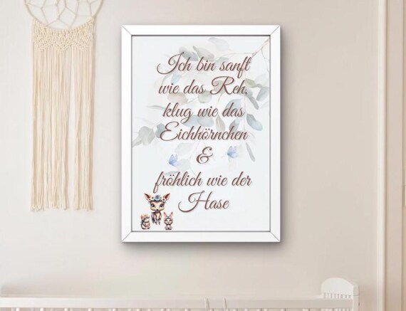 German Nursery Rhyme Baby Deer Squirrel Hare Woodland Nursery Print