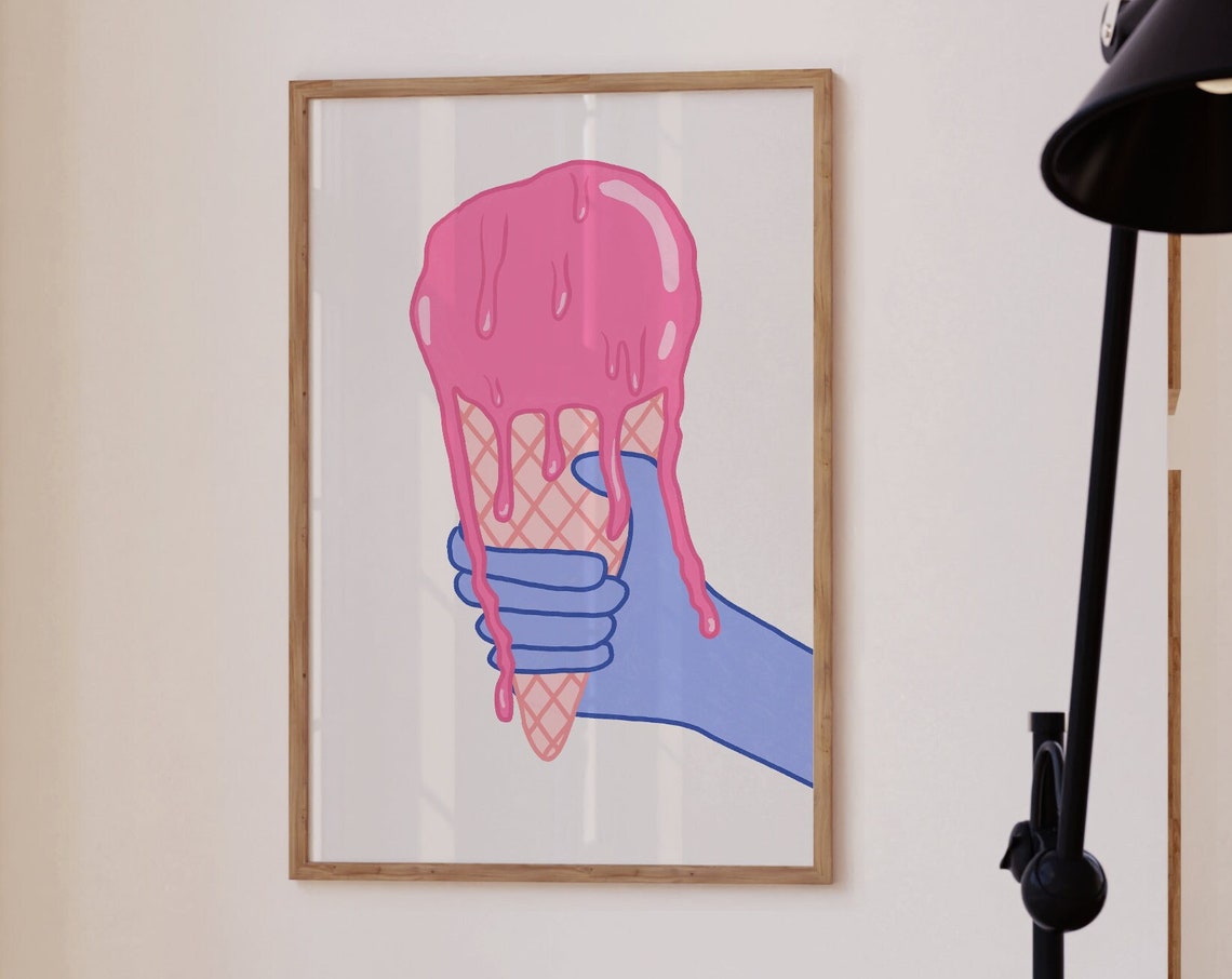 Ice Cream Illustration Print Danish Pastel Decor Dopamine Decor Pastel Kitchen Prints Light Pink Wall Art Kids Room Wall Art Light Blue - Image 4