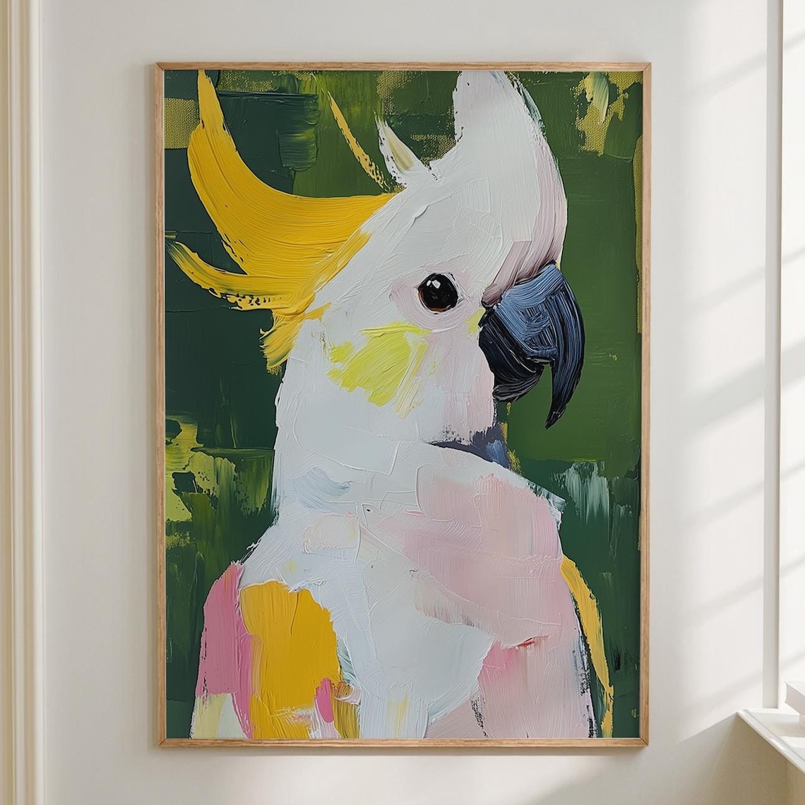 Colorful Cockatoo Parrot Impasto Painting Abstract Bird Poster