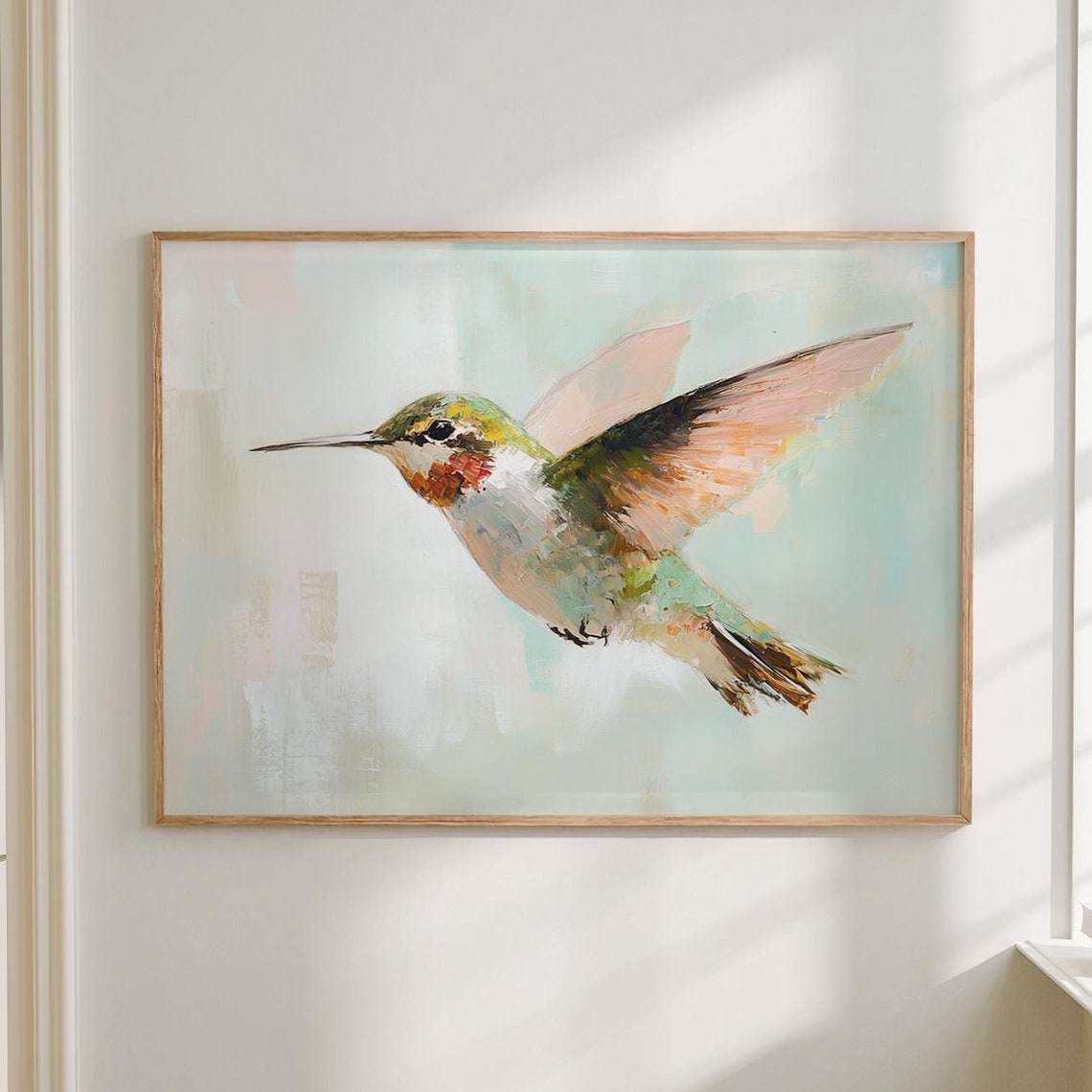 Hummingbird Art Print Animal Poster Gift Nursery Animal Lover Decor Grandmillennial Vintage Style Oil Painting Large Wall Art 2654