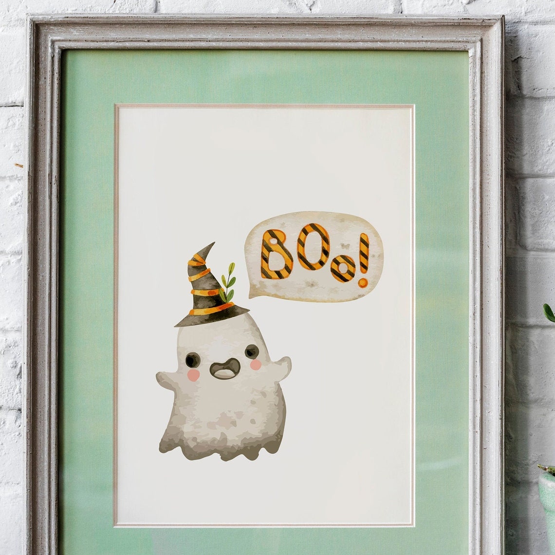 Cute Wall Art Print Watercolor Spooky Halloween Boo
