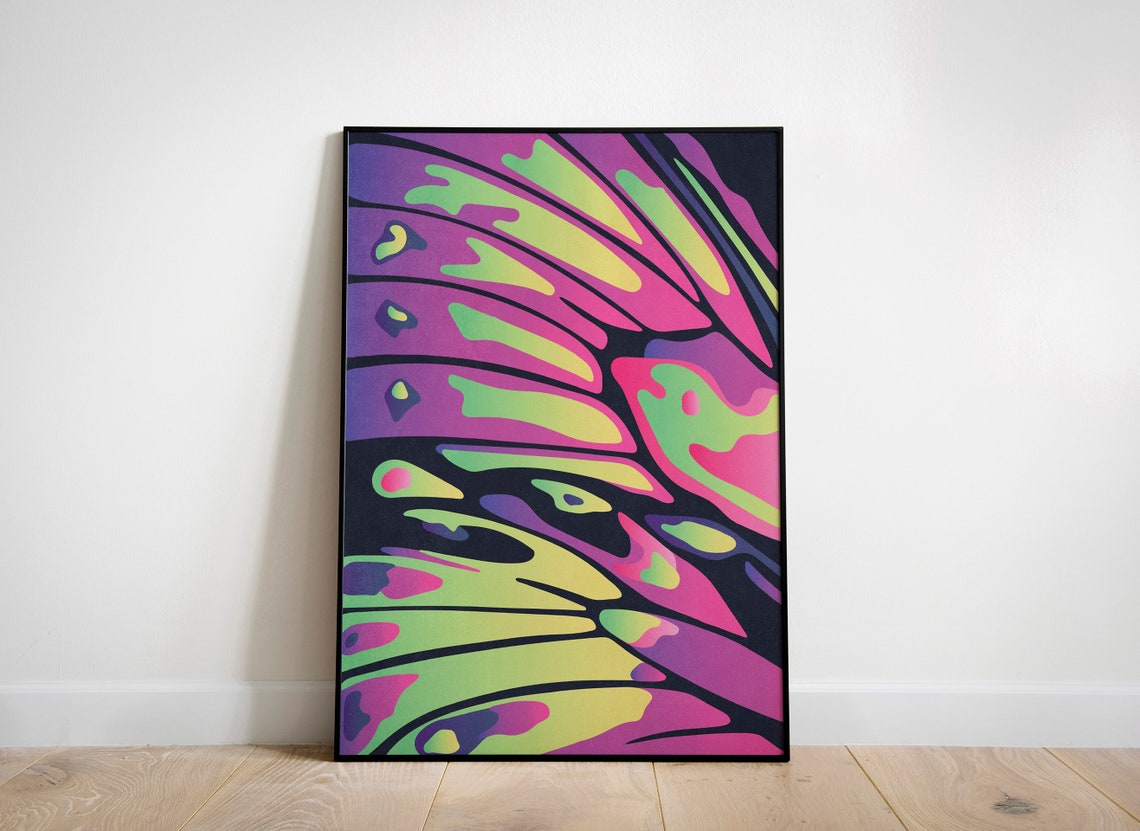 Neon Butterfly Wing Gradient Modern Abstract Color Pop Wall Art - Image 2