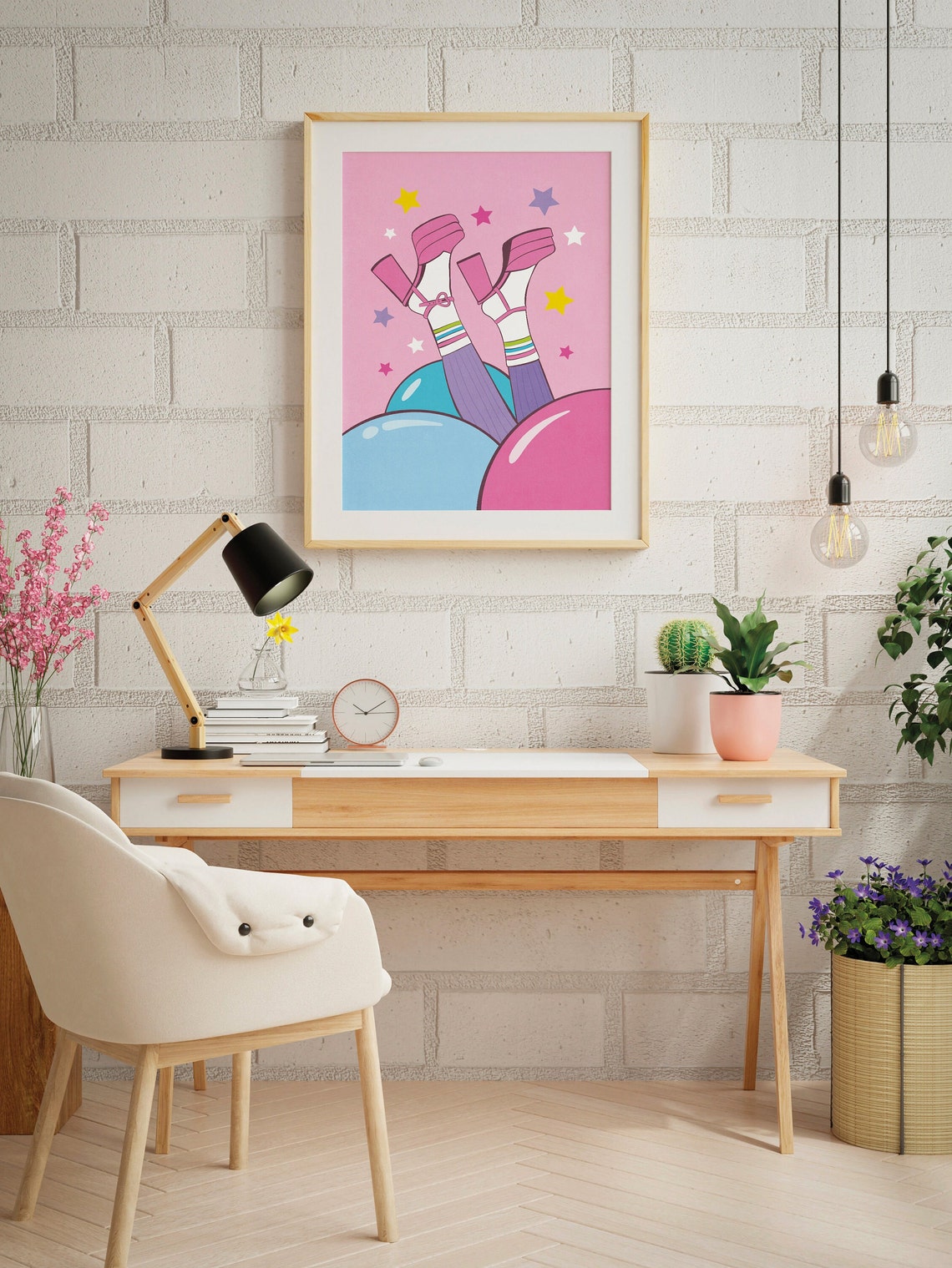 Playful Pop Art Pink Cowboy Boots Among Bubbles and Stars Poster - Image 3
