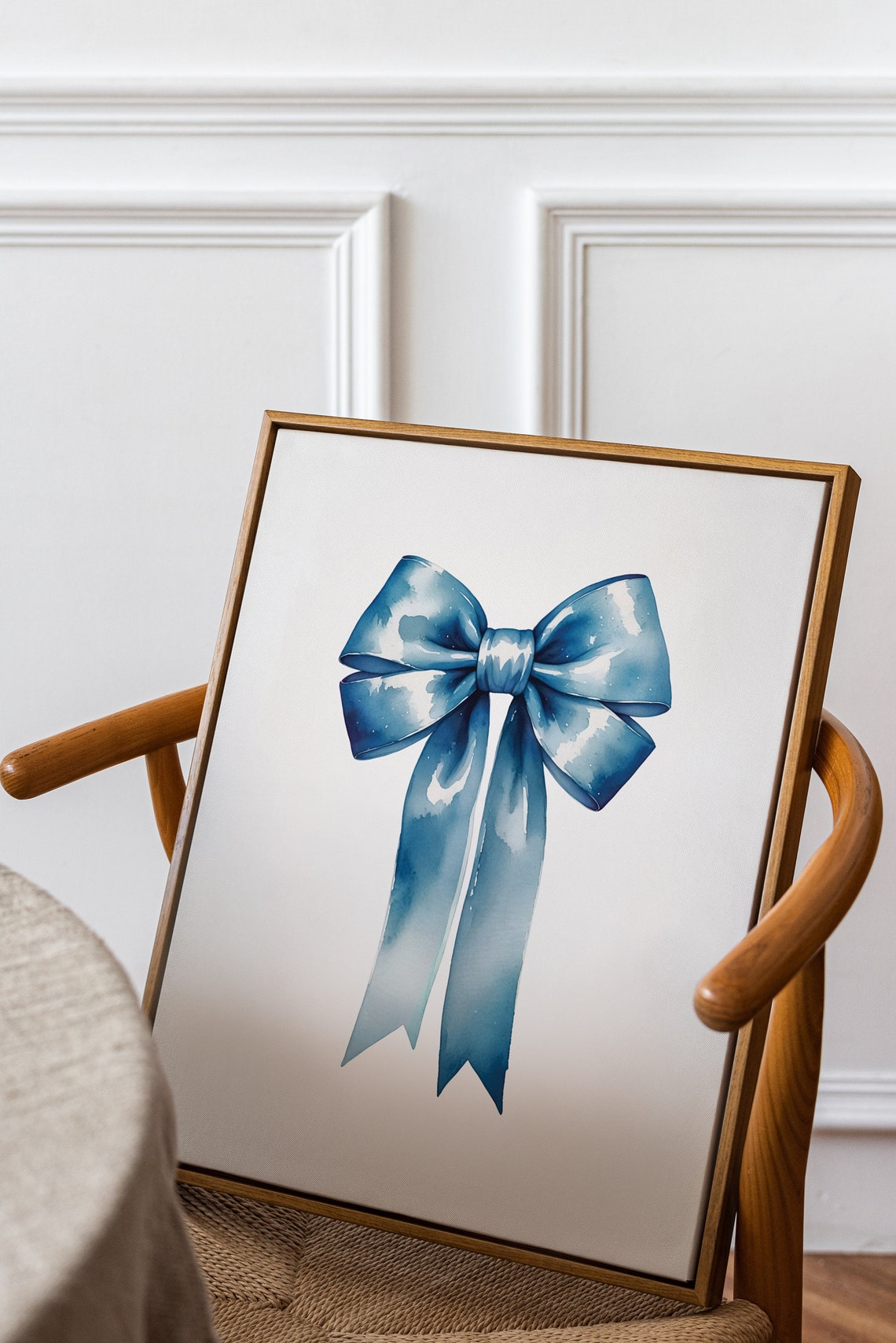 Minimalist Blue Watercolor Ribbon Bow Art Print For Chic Rooms - Image 2