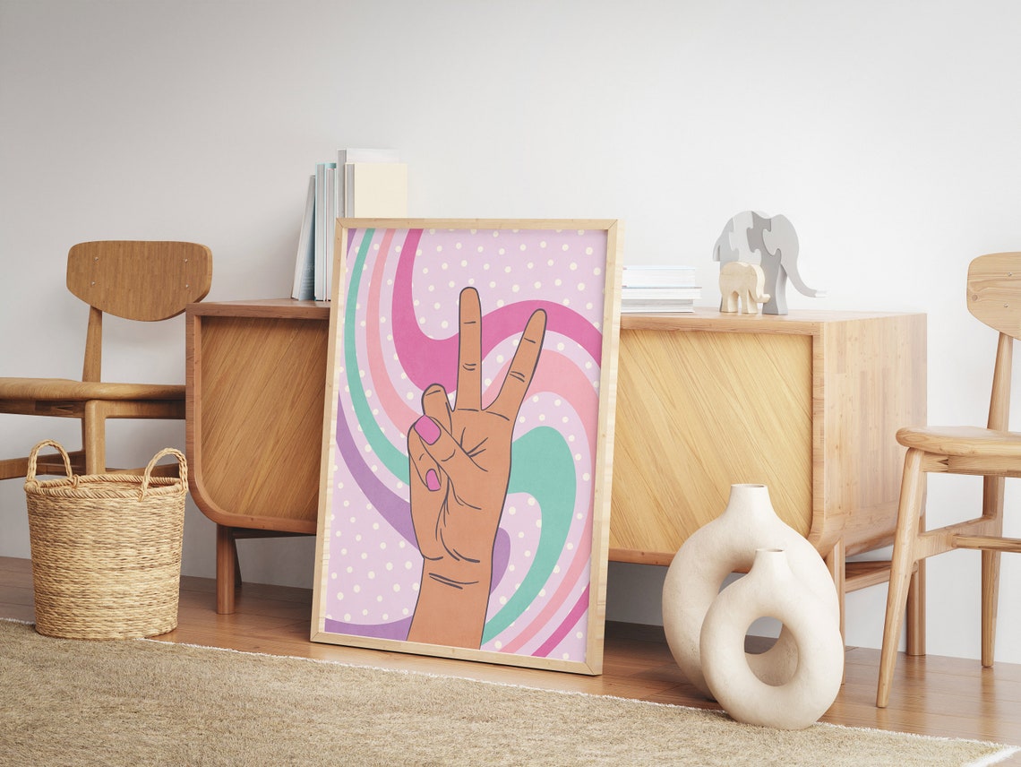 Purple Peace Sign Preppy Poster Preppy Aesthetic Y2k Room Decor Soft Girl Aesthetic Trendy Wall Art Colorful Room Decor Retro Poster Art - Image 2