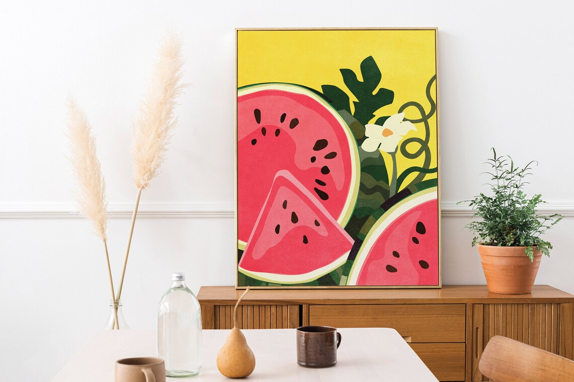 Colorful Watermelon Slices Tropical Summer Fruit Illustration Poster