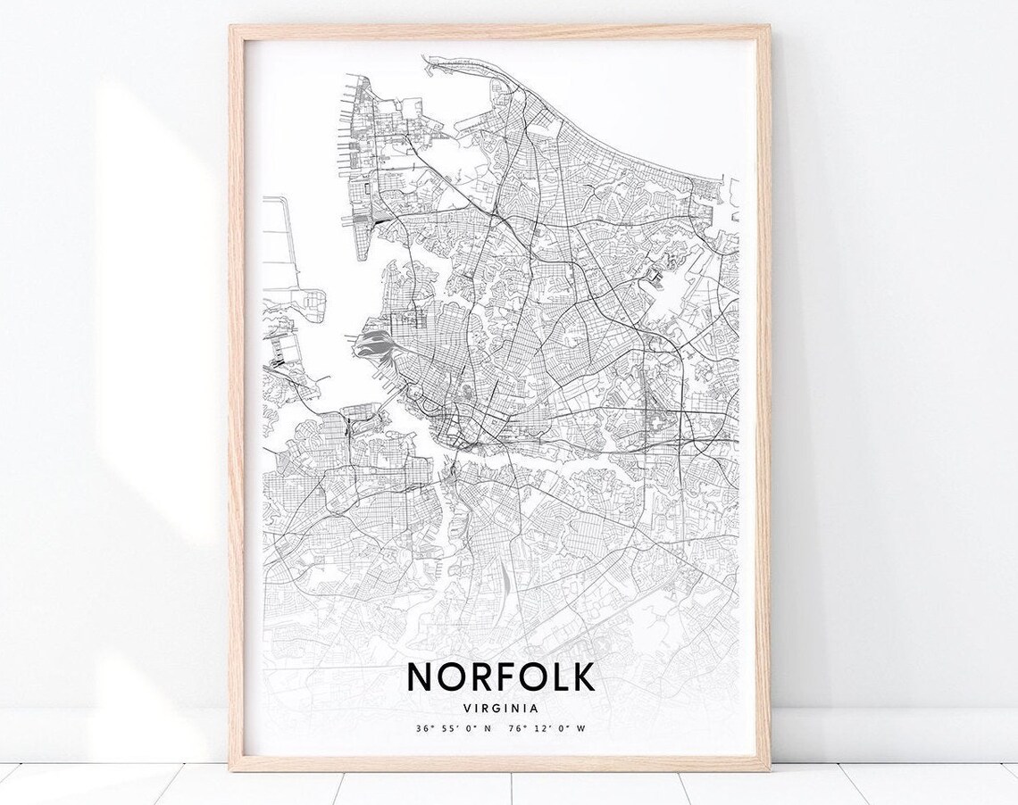 Norfolk Virginia Street Map Minimalist Black White City Poster