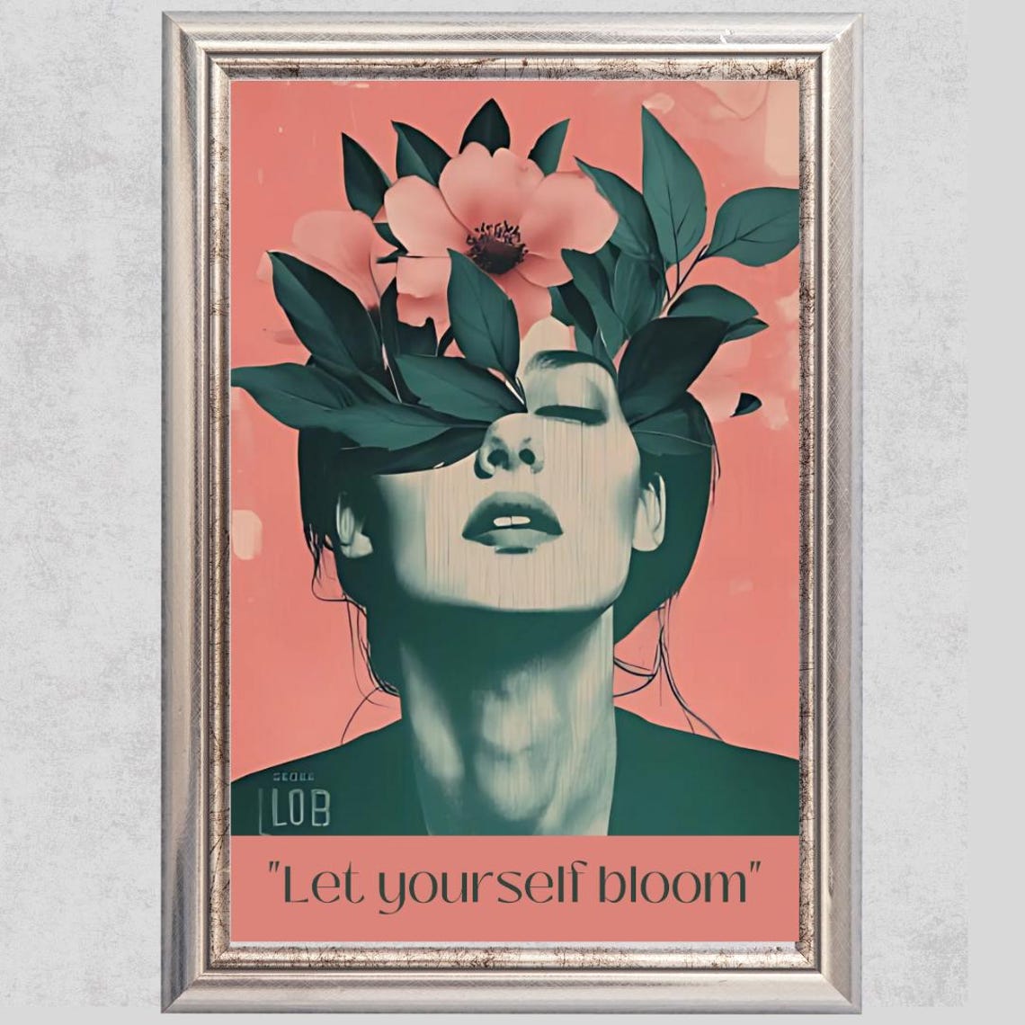 Let Yourself Bloom Floral Woman Portrait Retro Motivational Poster