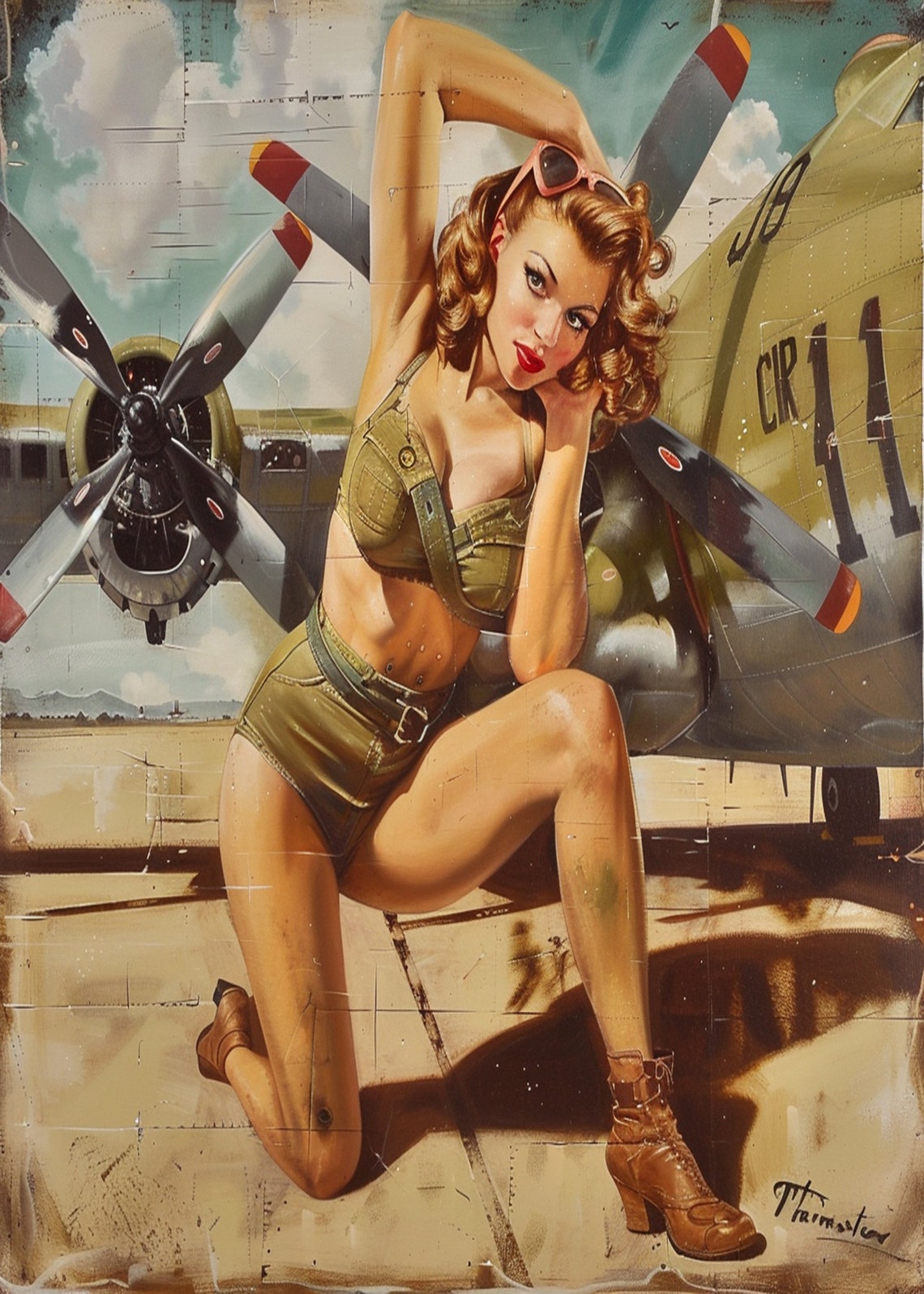 1950s Pinup Girl Vintage Painting Pin Up Girl Art Print Military Pinup Poster Art L Oil Panting L 5 Sizes Available L 009 - Image 3