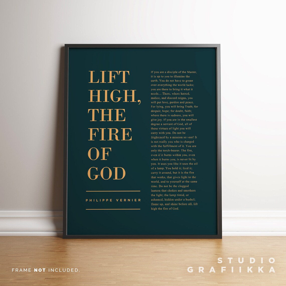 Philippe Vernier Lift High The Fire Of God Navy Gold Poem Poster