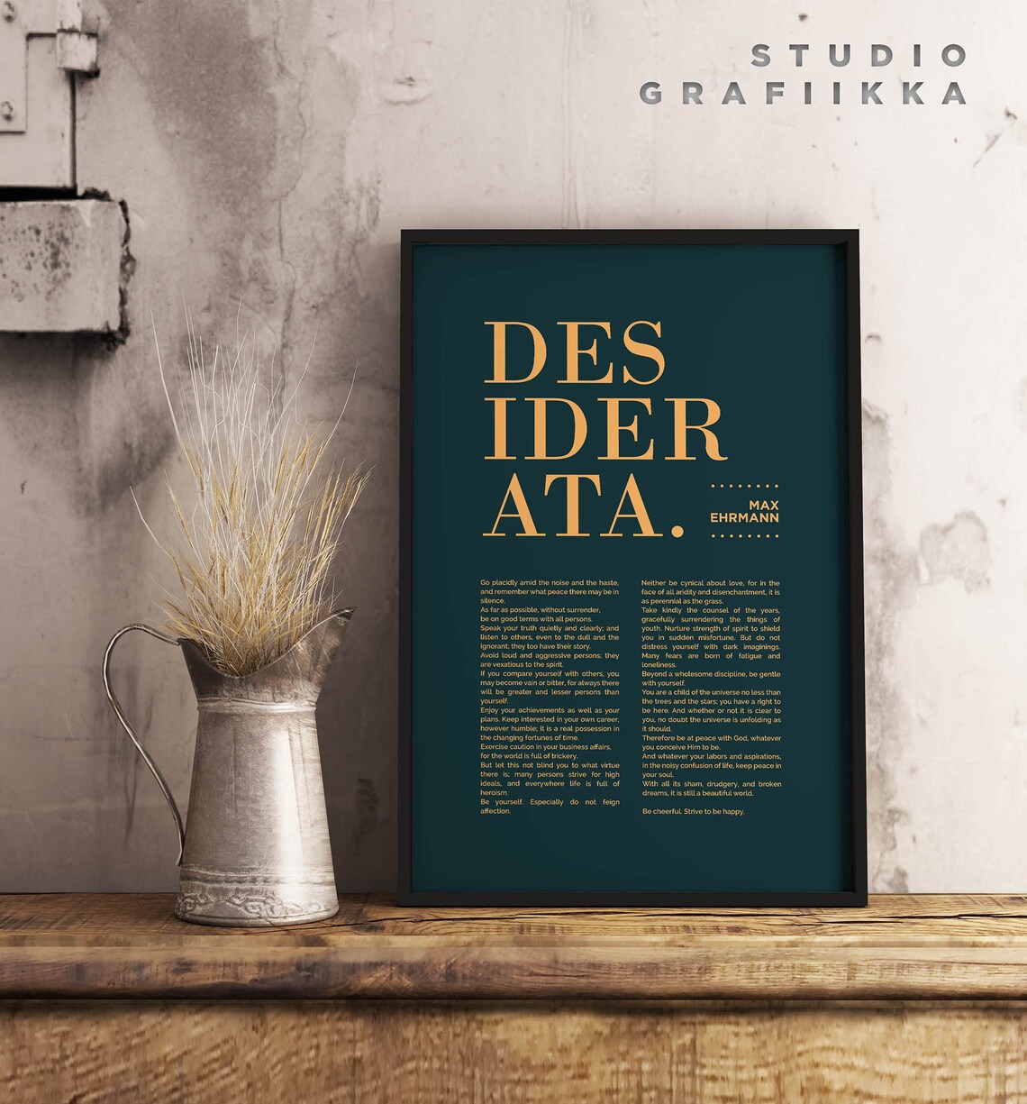 Desiderata Art Print Unframed Poster Max Ehrmann Poem Typographic Poster 9 Motivational Literature Navy And Beige - Image 3