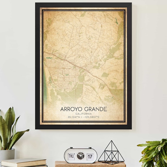 Arroyo Grande California Vintage Style City Map Poster With Coordinates
