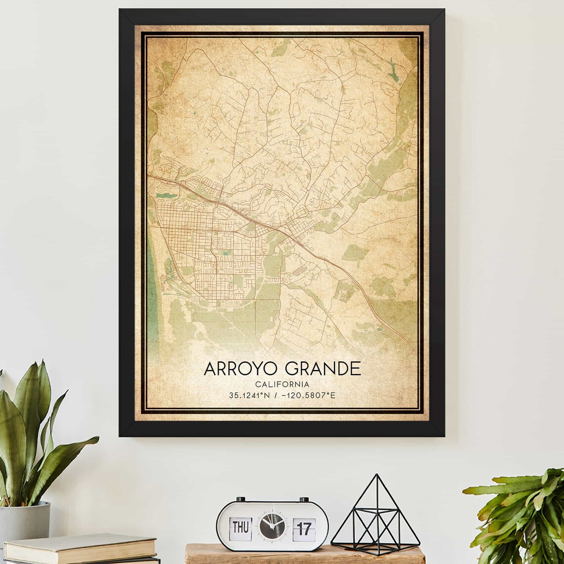 Arroyo Grande California Vintage Style City Map Poster With Coordinates