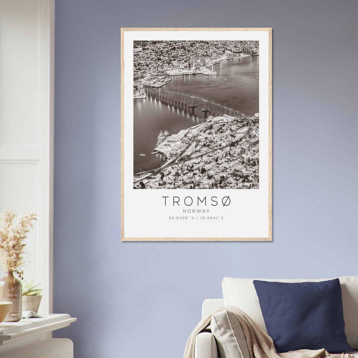 Tromso Norway Snowy City Aerial Bridge View Black White Poster - Image 2