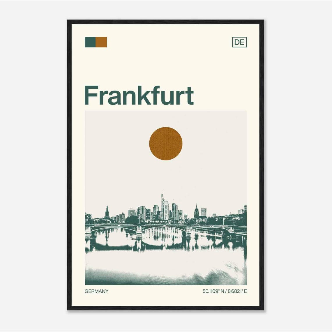Frankfurt Germany River Bridge Skyline Reflection Travel Poster