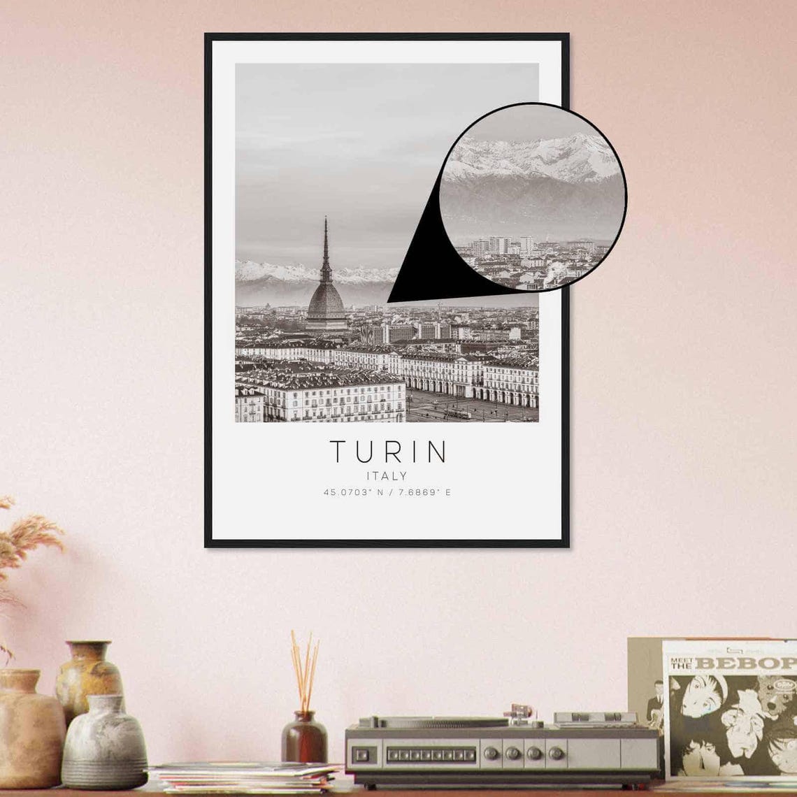 Turin Italy Mole Antonelliana Alps Snow Peaks Black White Poster - Image 4