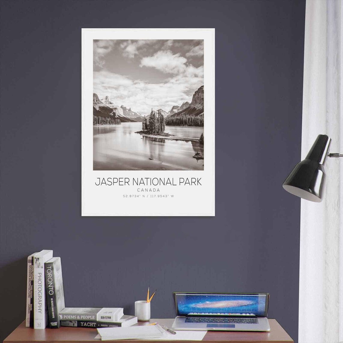 Jasper National Park Canada Black White Lake Island Pines Poster - Image 3