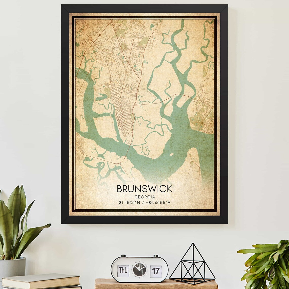 Vintage Brunswick Georgia Map Poster Print
