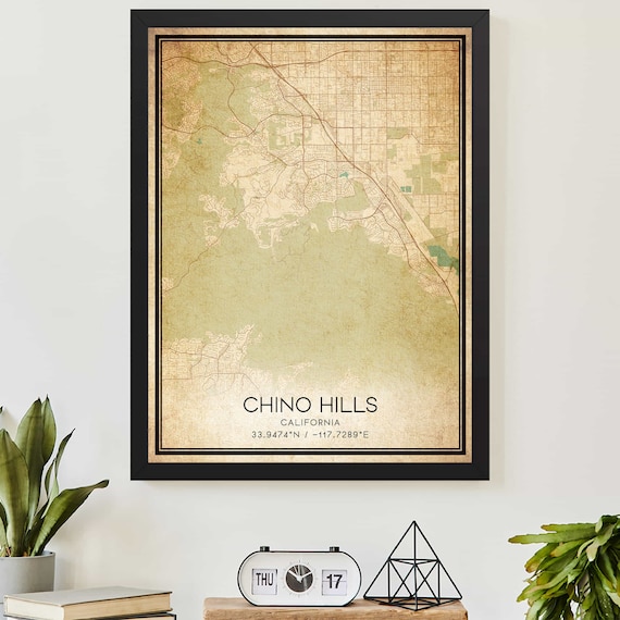 Vintage Chino Hills California Map Poster with City Coordinates Aged Style