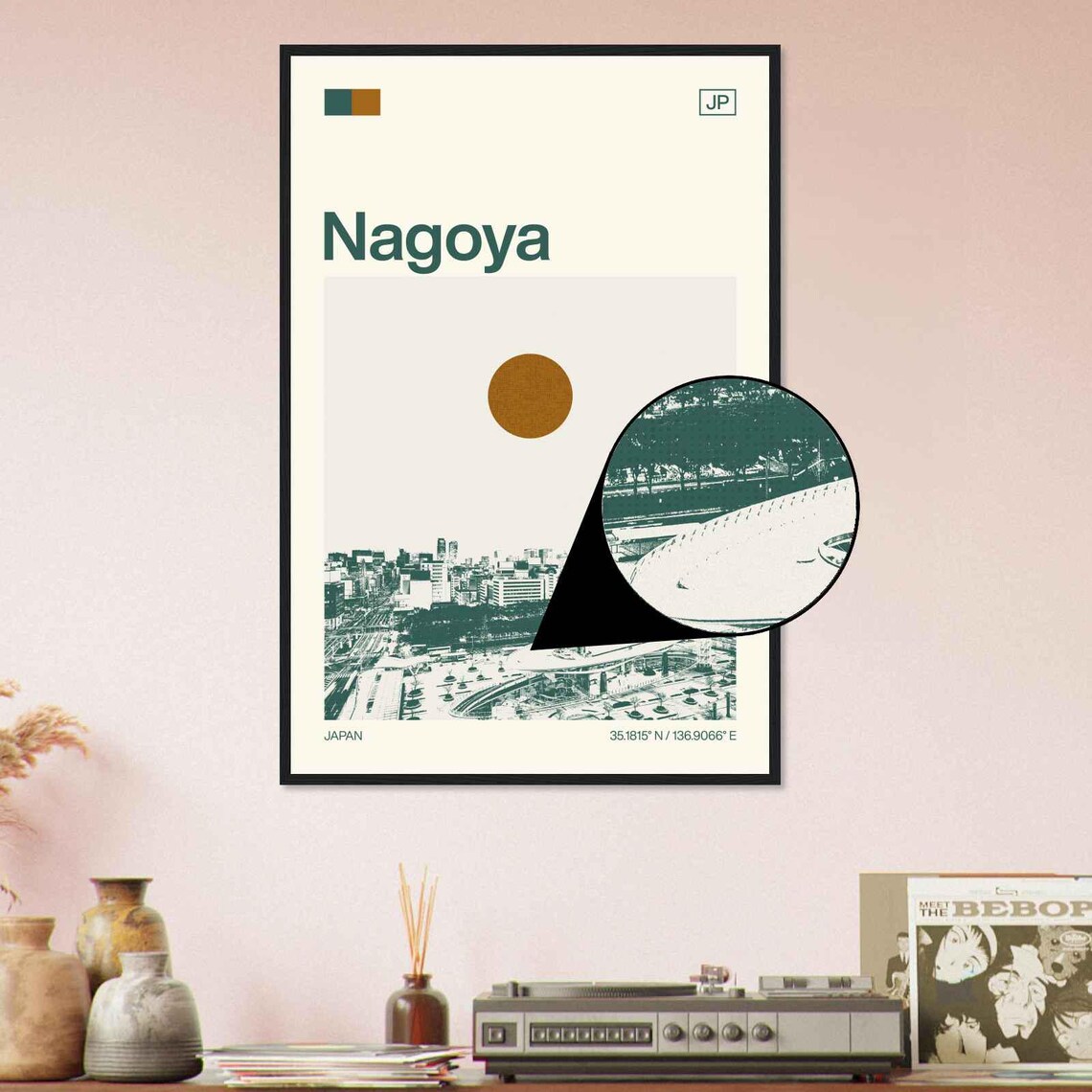 Nagoya Japan Modern Minimalist City Skyline Travel Art Poster - Image 4