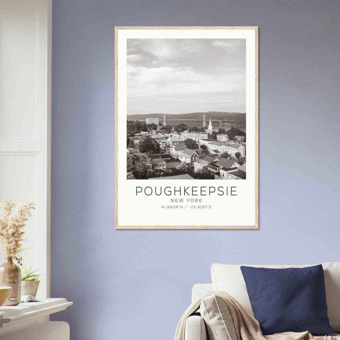 Poughkeepsie New York Monochrome Hudson River Town Photo Poster - Image 2