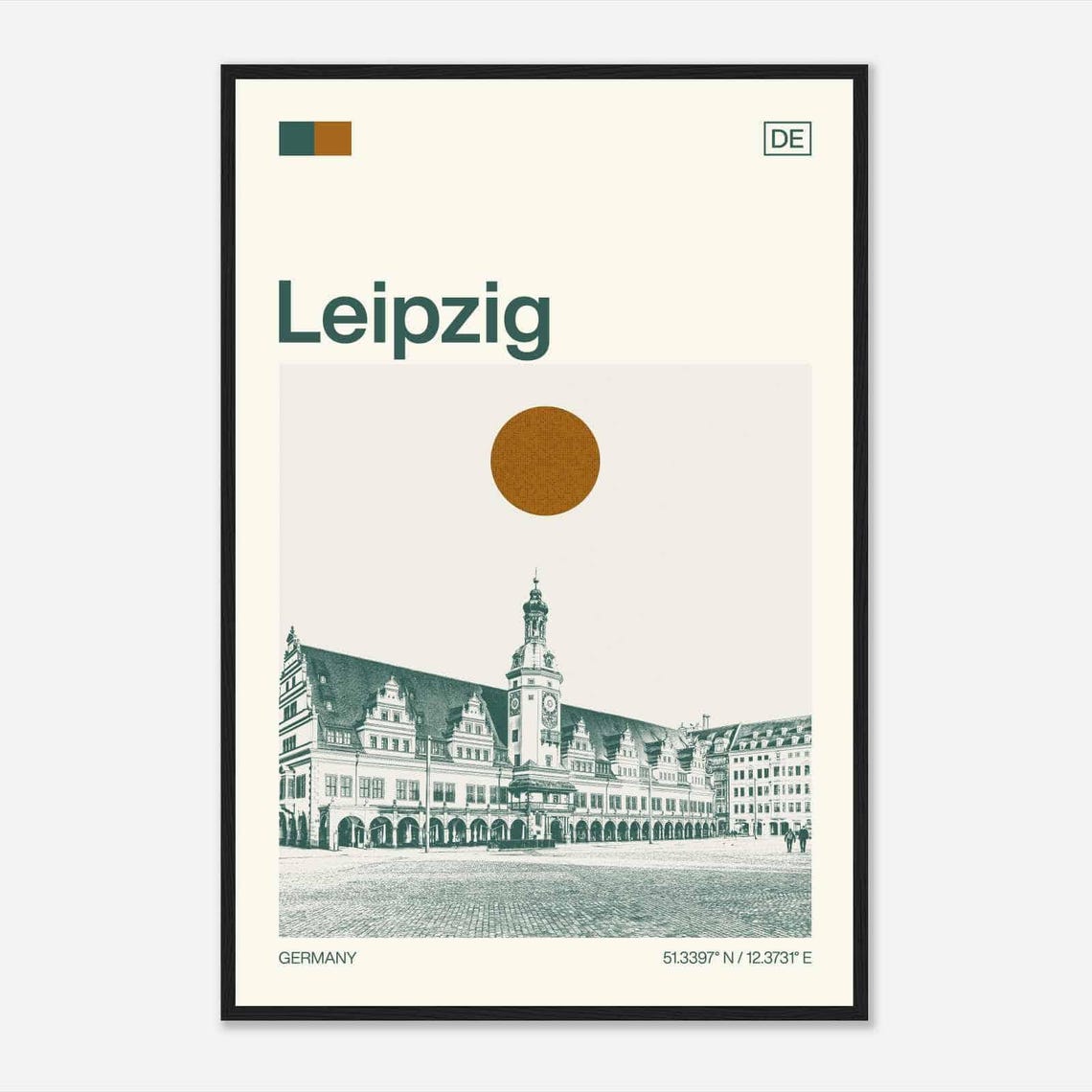 Leipzig Germany Old Town Hall Market Square Duotone Travel Poster