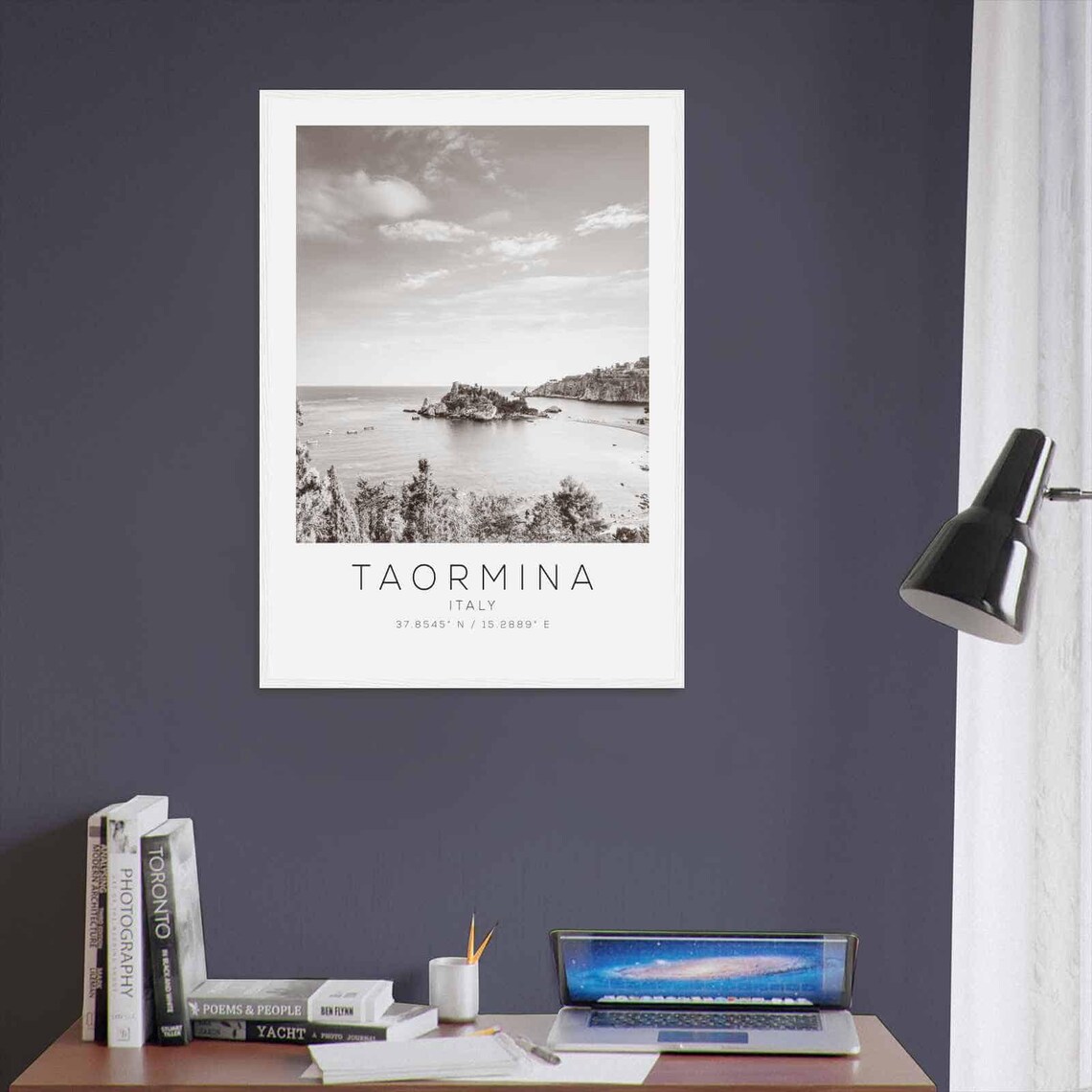 Taormina Italy Sicily Coast Sea Islet Black and White Photo Poster - Image 3