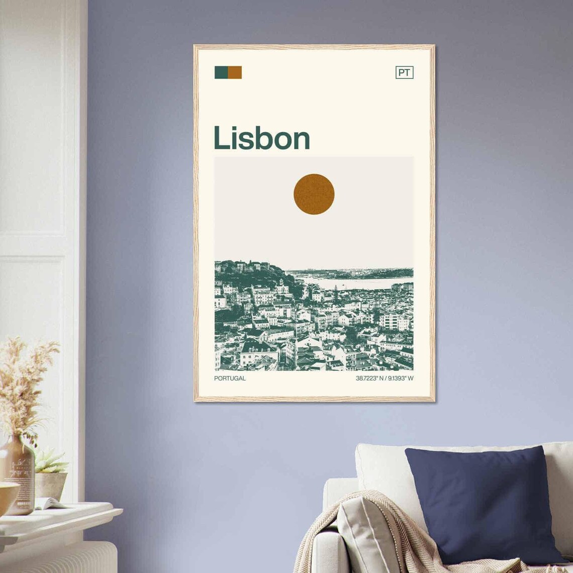 Lisbon Portugal Alfama Hillside Tagus River View Duotone Travel Poster - Image 2
