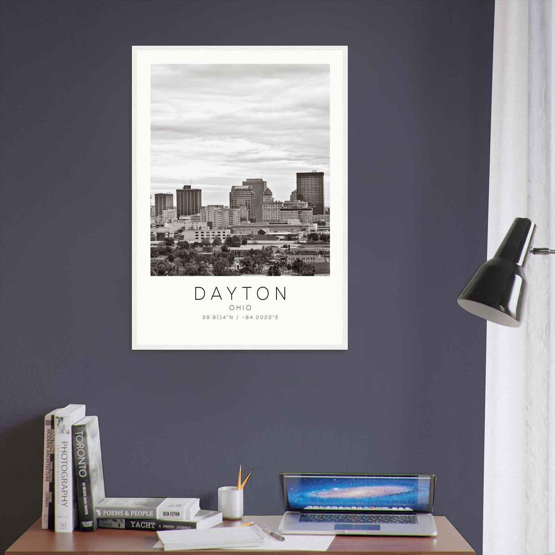 Dayton Ohio Downtown Skyline Cloudy Sky Black White Photo Poster - Image 3