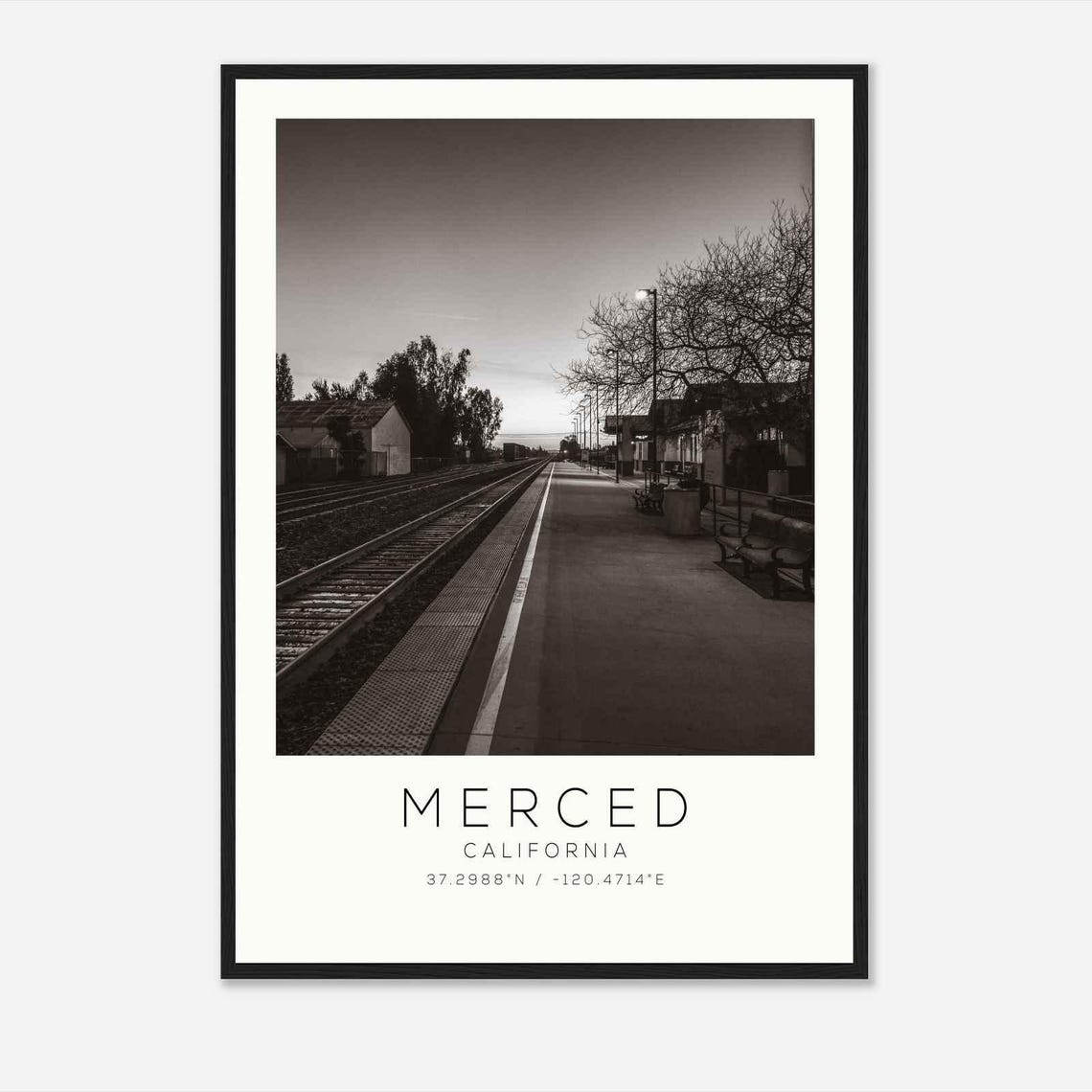 Merced California Train Station Platform Minimalist Travel Poster