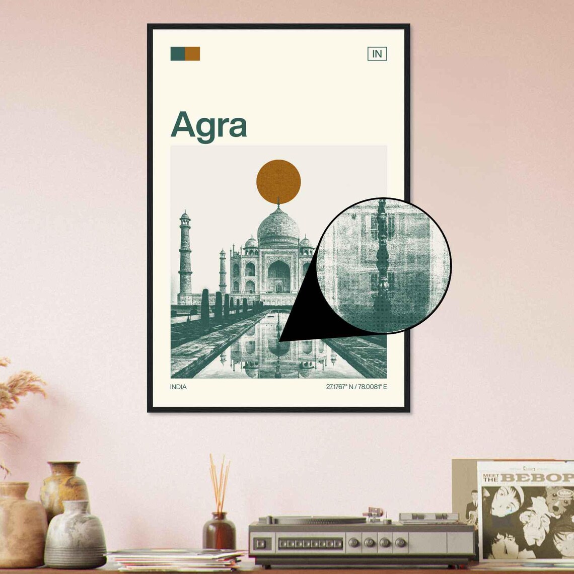 Agra India Taj Mahal Iconic Landmark Vintage Style Travel Poster - Image 4