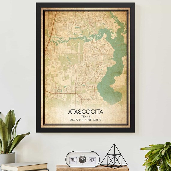 Atascocita Texas Vintage Downtown Street Map Coordinates Poster