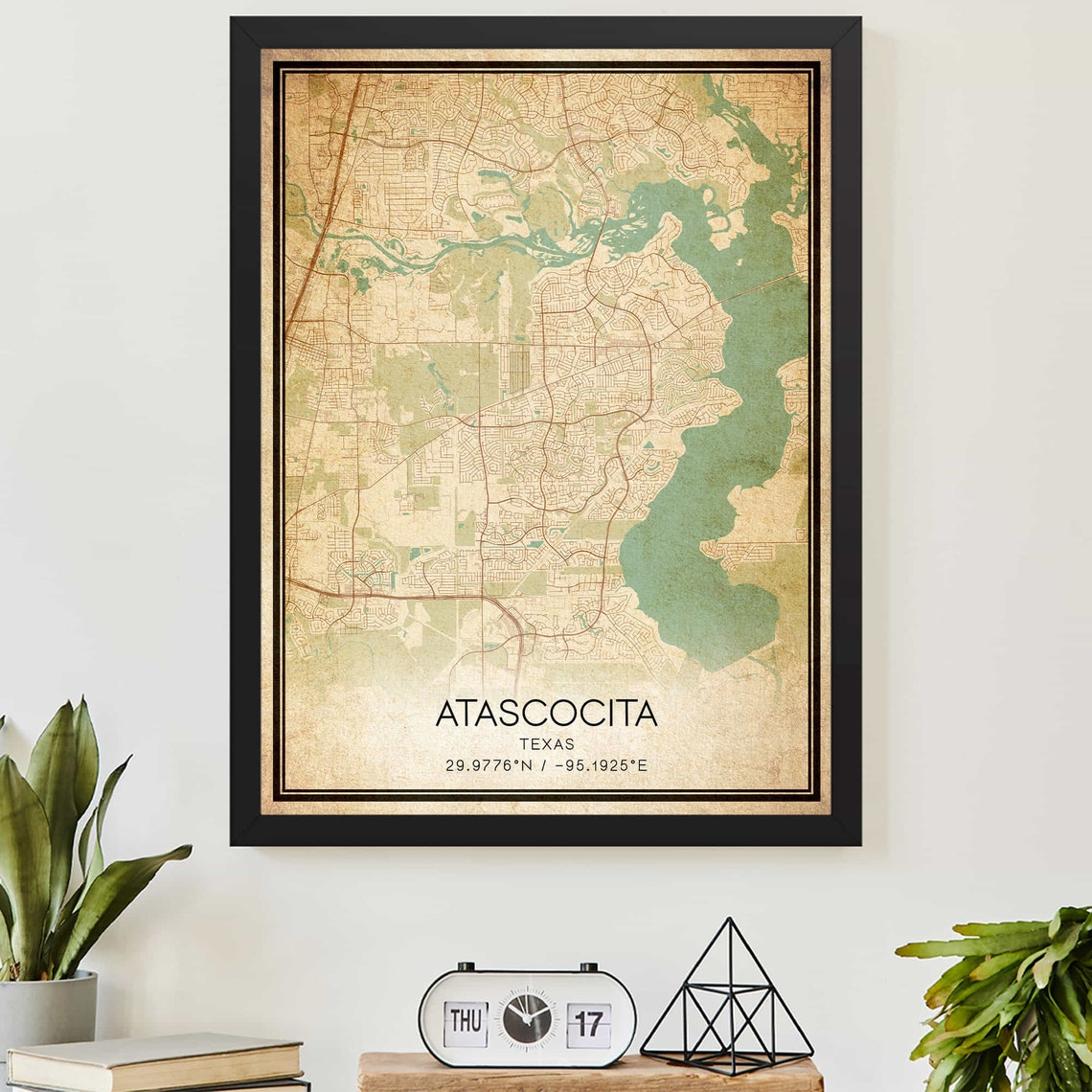 Atascocita Texas Vintage Downtown Street Map Coordinates Poster