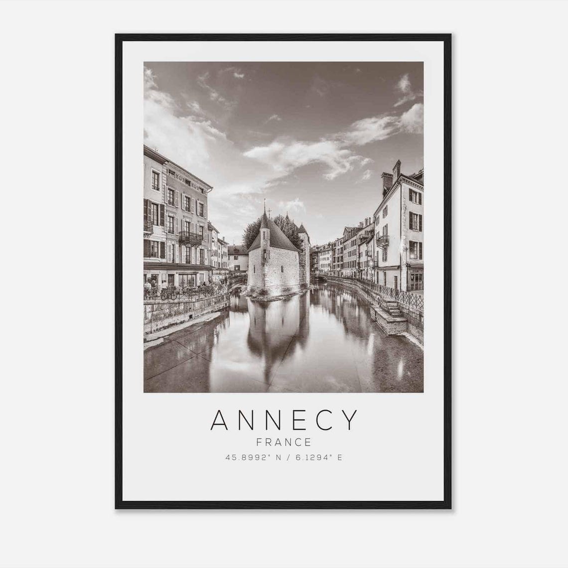 Annecy France Travel Photo Poster Bw Annecy Travel Print Minimalist Travel Poster Print