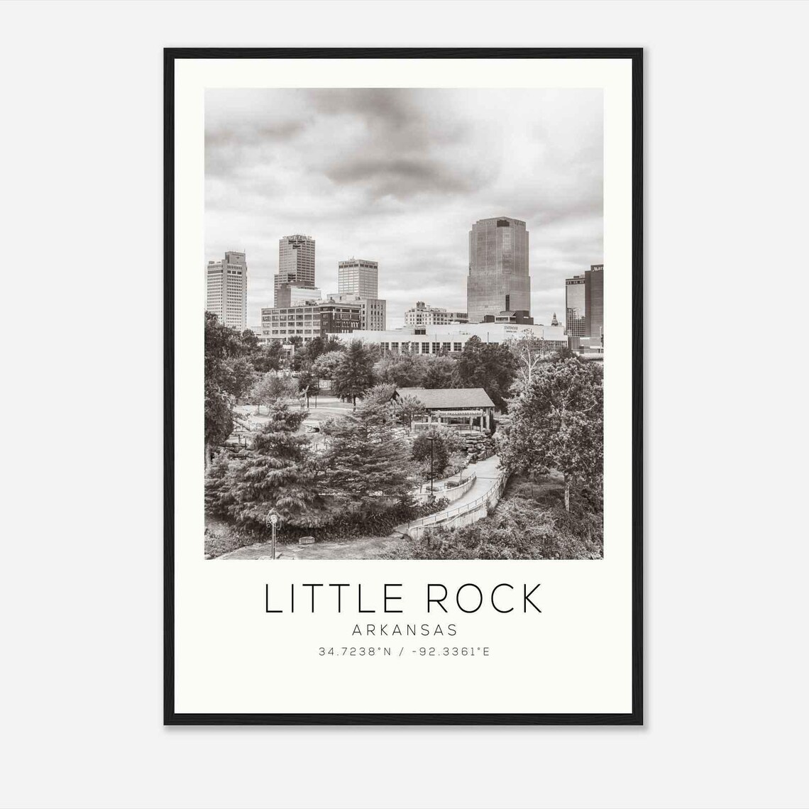 Little Rock Arkansas Downtown Skyline Park Black And White Poster