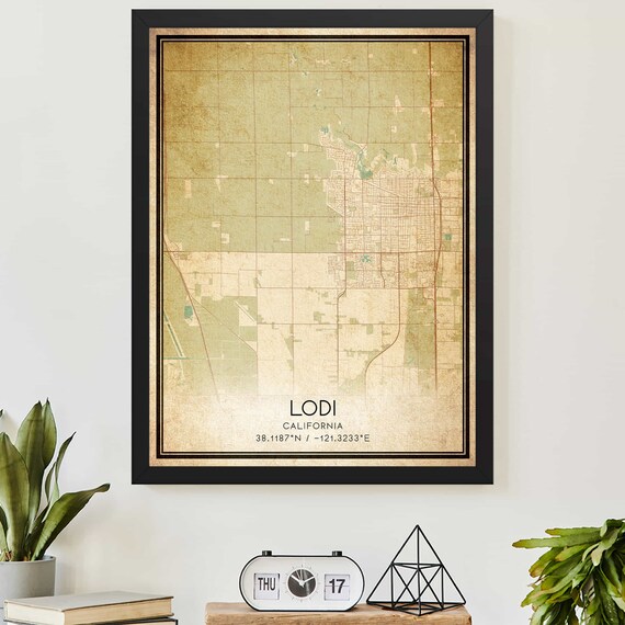 Vintage Lodi California Hometown Street Map Coordinate Art Poster