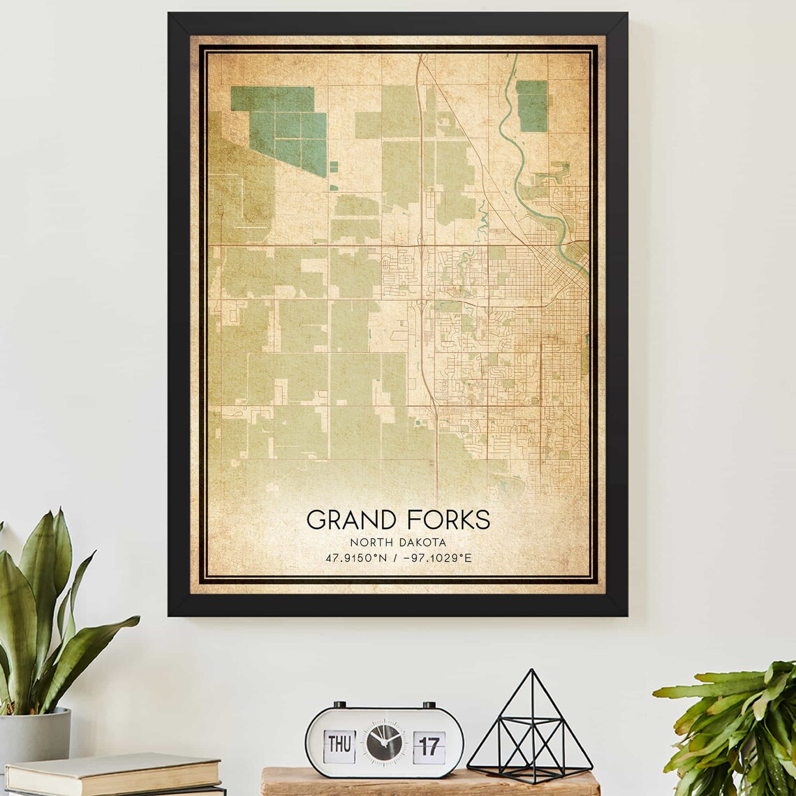 Grand Forks North Dakota Vintage City Map Print On Aged Paper