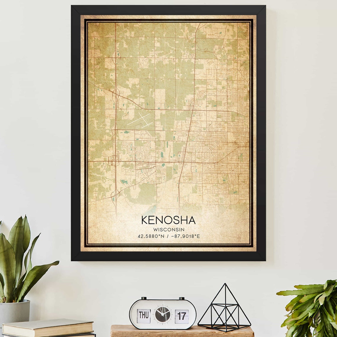 Vintage Kenosha Wisconsin Street Map Hometown Gift Wall Poster