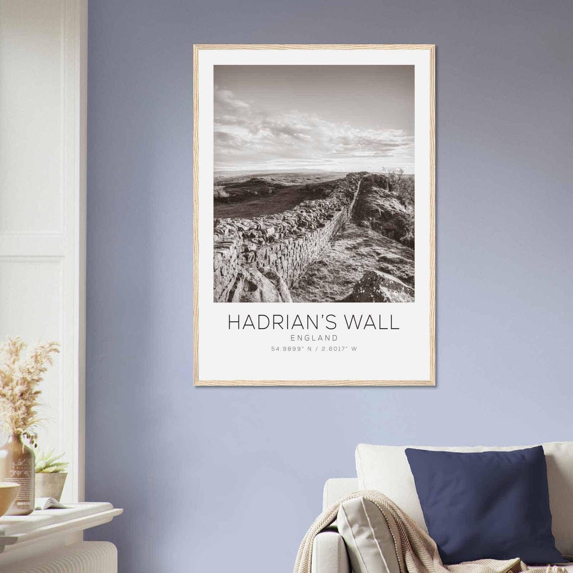 Hadrians Wall England Black and White Roman Stone Wall View Poster - Image 2