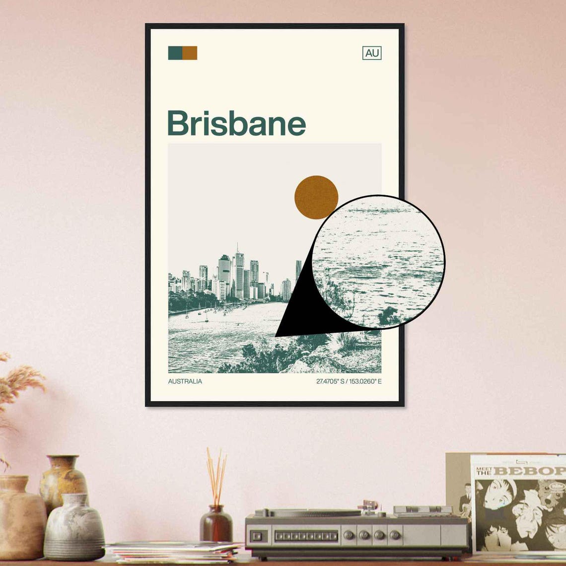 Brisbane Australia Duotone River and Sailboat View Travel Poster - Image 4