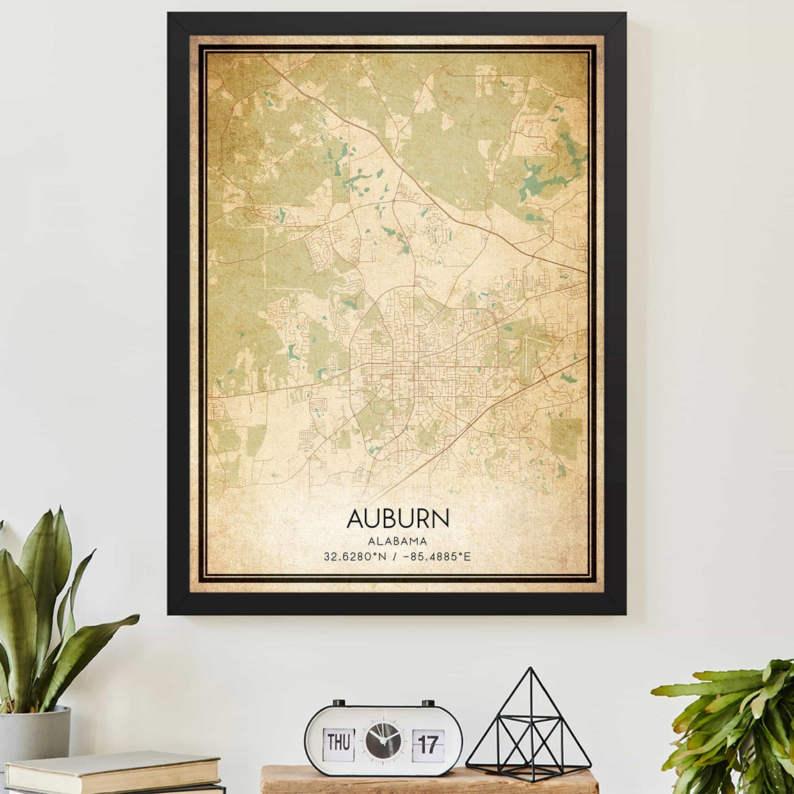 Vintage Auburn Alabama Map Print Poster