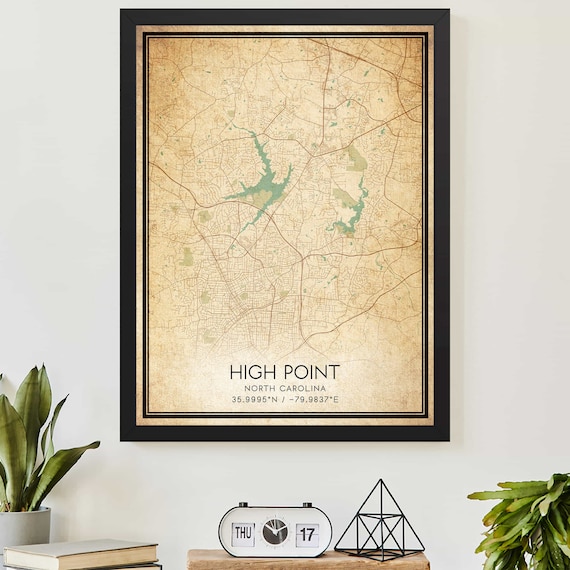 High Point North Carolina Vintage Style City Street Map Poster