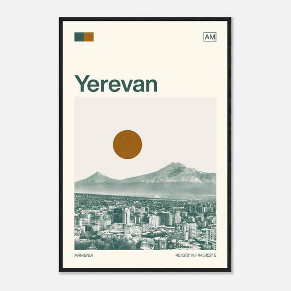 Yerevan Armenia Minimalist Monochrome Travel Poster