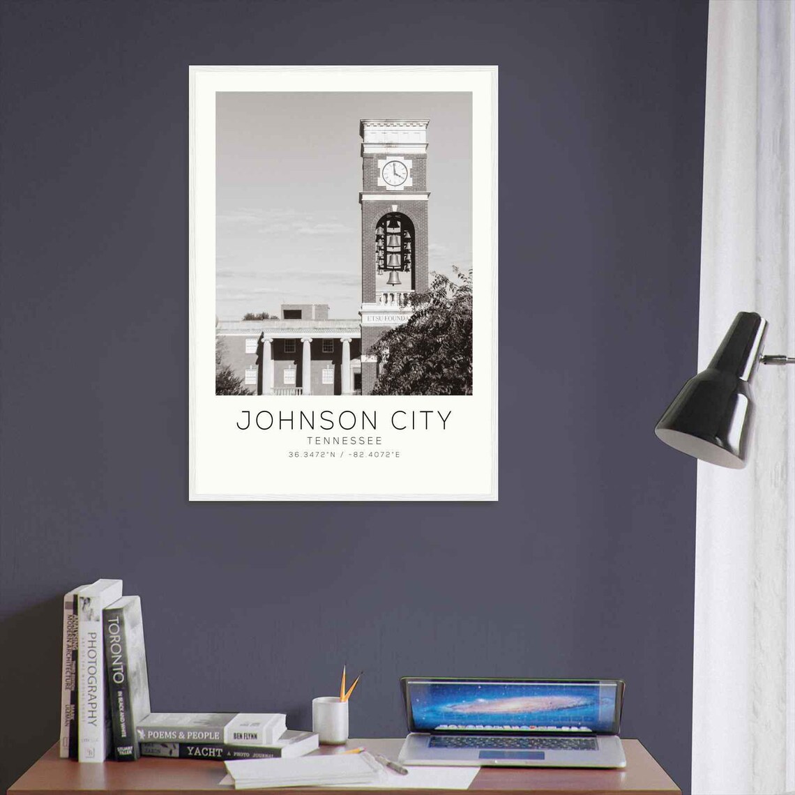 Johnson City Tennessee Historic Bell Tower Black White Photo Poster - Image 3