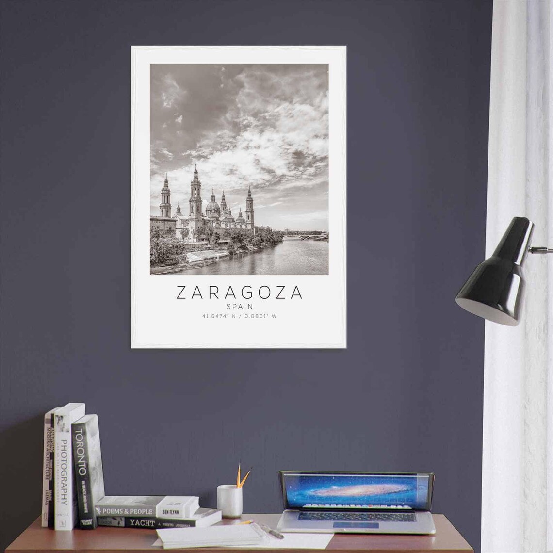 Zaragoza Spain Basilica of the Pillar River Black White Photo Poster - Image 3