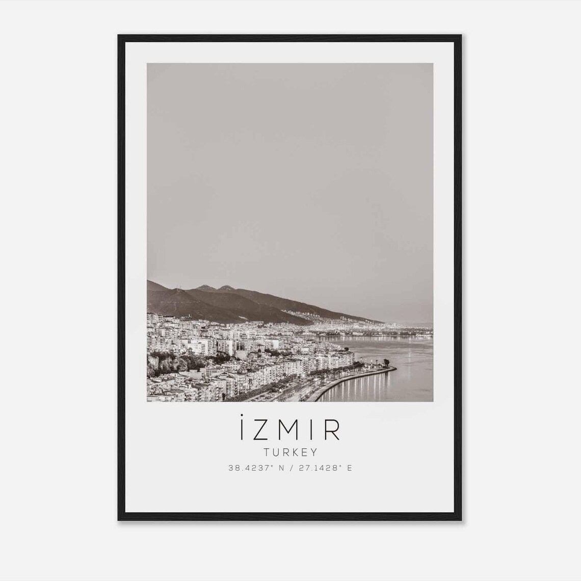 Izmir Turkey Aegean Bay Minimalist Black and White Travel Poster