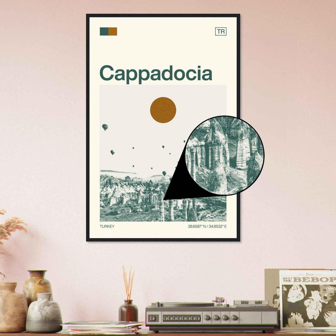 Cappadocia Turkey Hot Air Balloon Valley Duotone Travel Poster - Image 4