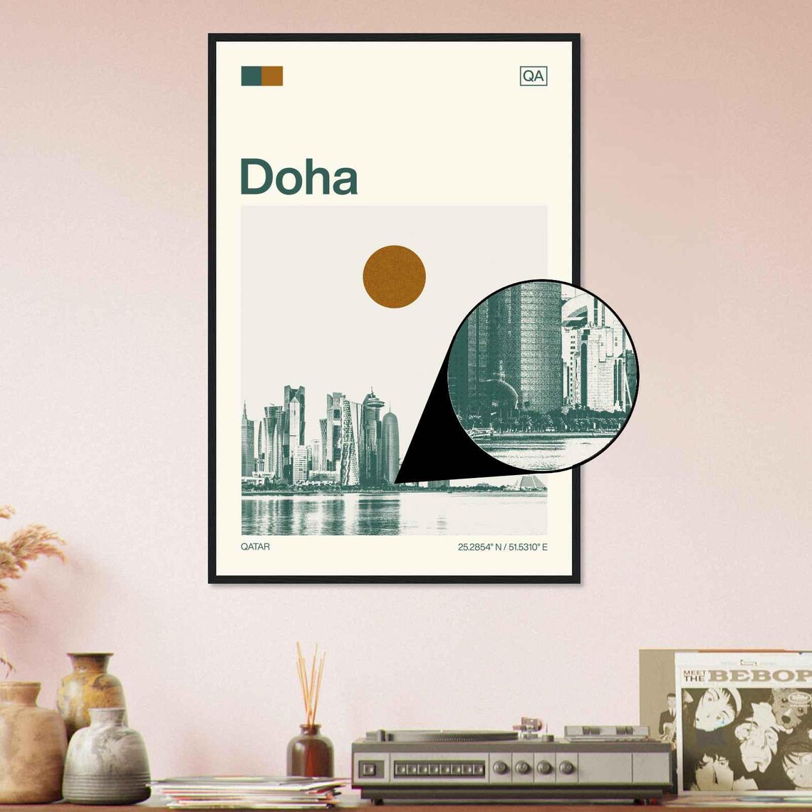 Doha Qatar Bay Skyline Sun Minimalist Modern Travel Art Poster - Image 4