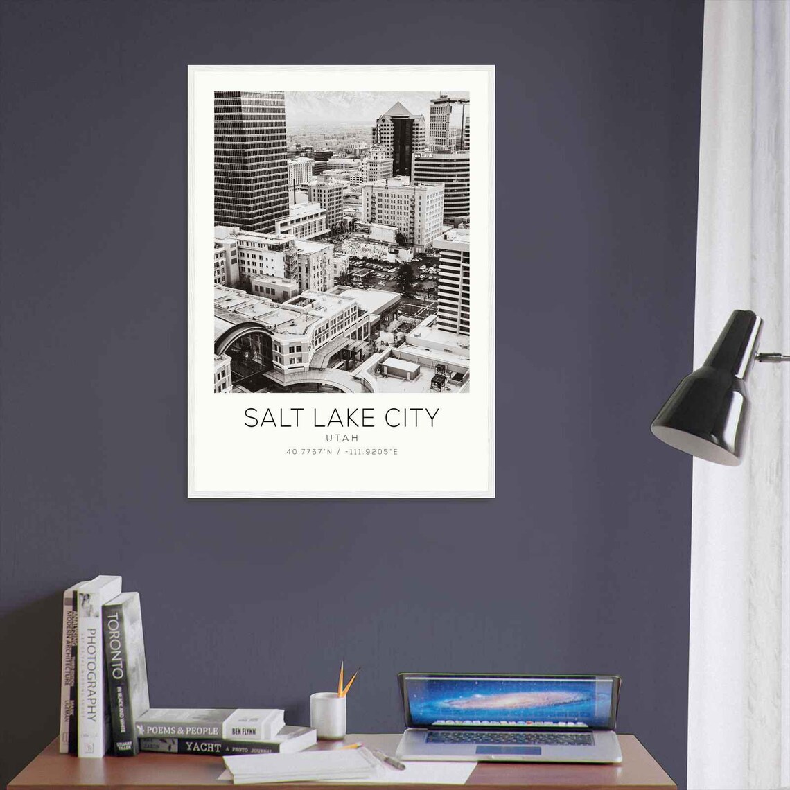 Salt Lake City Utah Downtown Skyline Aerial Monochrome Photo Poster - Image 3